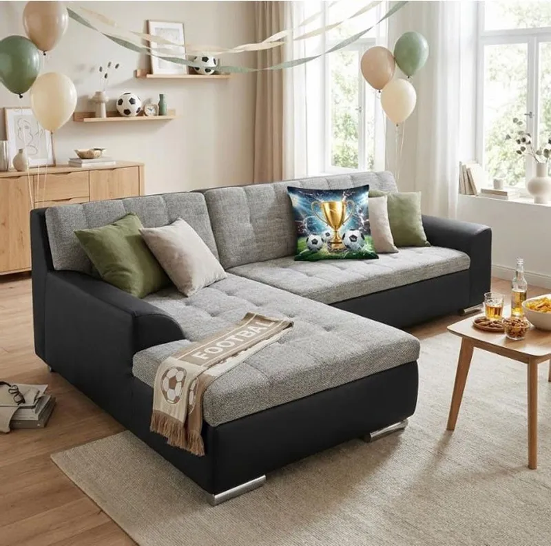 DOMO collection Ecksofa TREVISO viele Bezüge, auch in Cord, L-Form, 267x178 cm, wahlw. mit Bettfunktion, inkl. Zierkissen, Unser Dauertiefpreis, Schwarz, – Produktbild 6 von 8