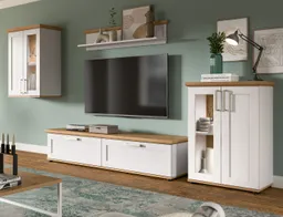 Inn.Furn Standvitrine Mirano (Kommode in weiß Lärche mit Eiche Artisan, 64 x 88 cm) stehend oder Wandmontage – Produktbild 1 von 1