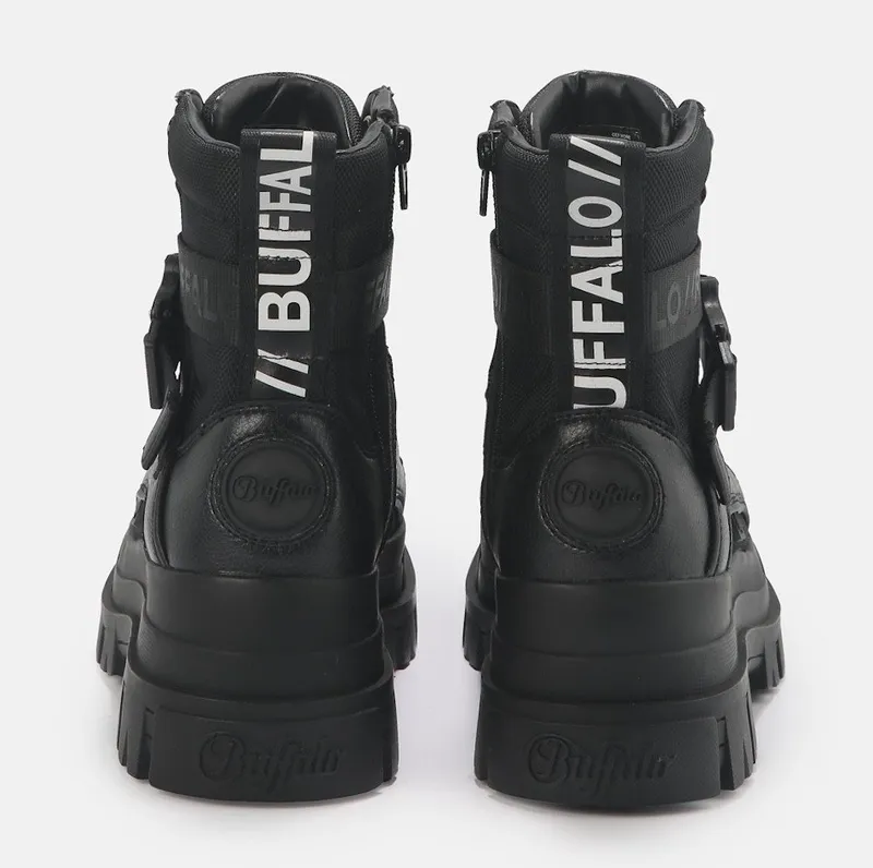 Buffalo Buffalo Aspha Com1 Vegan Winterboots Schnürstiefelette, Plateauboots mit Innen-Reißverschluss, Schwarz, – Produktbild 1 von 5