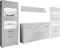 Home affaire Wohnwand Bianco, moderne Anbauwand, Komplettset, Wohnzimmer-Set, (Set, 4-St), enthält Vitrine, Sideboard und Wandboard, 314 cm breit – Produktbild 1 von 1