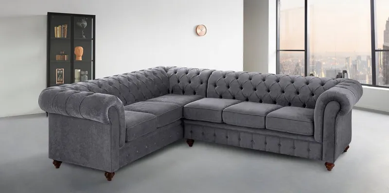 OTTO home Chesterfield-Sofa Chesterfield Ecksofa, auch in Leder L-Form, hochwertige Knopfheftung, langer Schenkel links oder rechts wählbar, Grau, – Produktbild 7 von 8