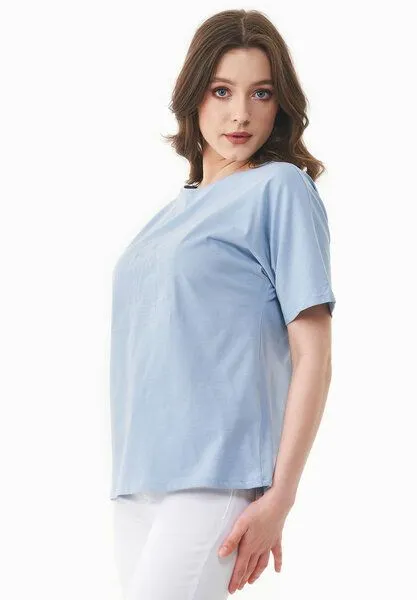 ORGANICATION ORGANICATION T-Shirt aus Bio-Baumwolle mit Stickerei, Blau(ice blue), – Produktbild 4 von 4