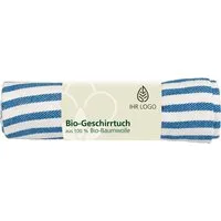 Memo memo Geschirrtuch aus Bio-BW, Fairtrade, 50x70 cm, blau gestreift, individuelle Banderole – Produktbild 1 von 1