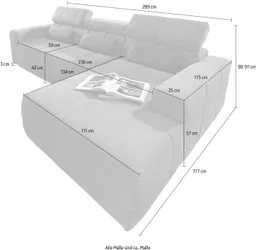DOMO collection Ecksofa BRANDON 289x177x80 cm, whlw. mit Sitztiefenverstellung, L-Form, mit Sitztiefenverstellung, Luxus-Microfaser – Produktbild 1 von 1