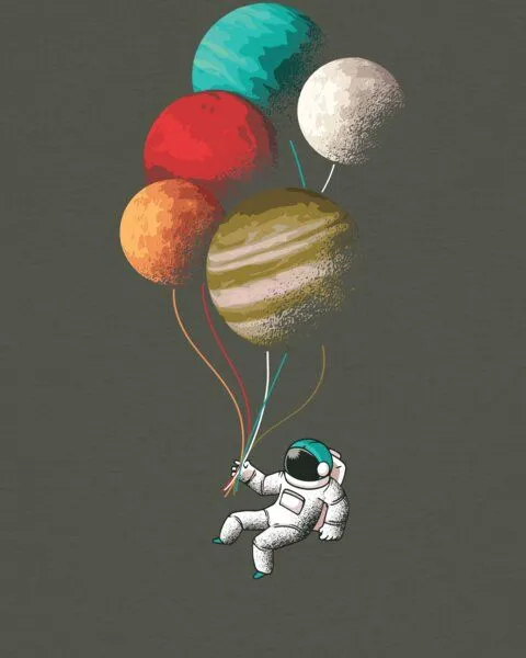 watapparel watapparel T-Shirt Frauen Balloon Spaceman, Khaki, – Produktbild 3 von 3