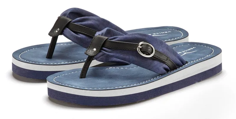 VENICE BEACH VENICE BEACH Sandale, Badeschuh, Pantolette, Badelatsche, Flip Flop, Badeschlappe Badezehentrenner Zehentrenner mit wasserabweisender und leichter Sohle VEGAN, Blau|schwarz, – Produktbild 2 von 5