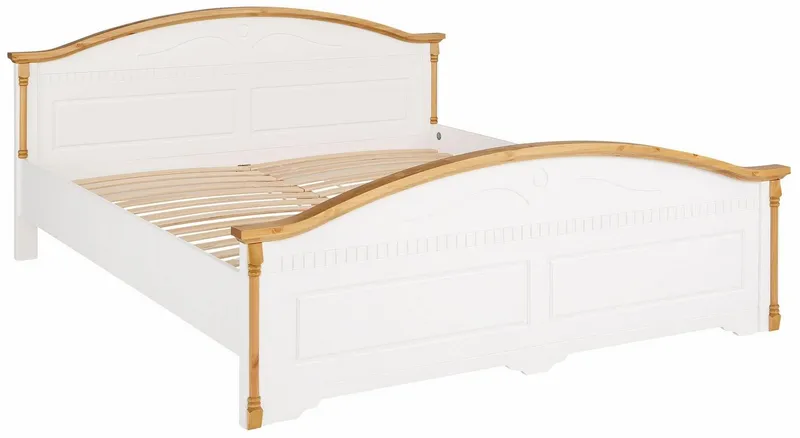 OTTO home Massivholzbett Graz, hohe Belastbarkeit, klassischer Landhausstil, FSC® zertifiziert (Breite/Belastbarkeit 180cm/220 KG, 90cm/=120KG), mit dekorativen Fräsungen, inklusive Lattenrost, Weiß, – Produktbild 2 von 8