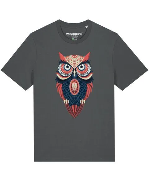 watapparel watapparel T-Shirt Unisex Colorful Owl, Anthracite, – Produktbild 1 von 4