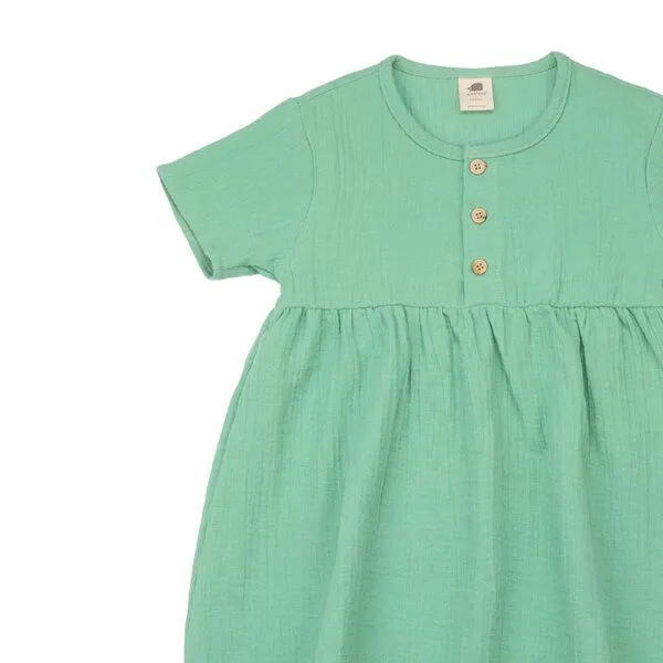 Walkiddy Kinder Kleid GOTS-zertifiziert aus Bio-Baumwolle, grün „Raspberries“, kurzarm, weich fallender Rock – Walkiddy, bequem für Alltag & Feste, Grün, – Produktbild 2 von 2