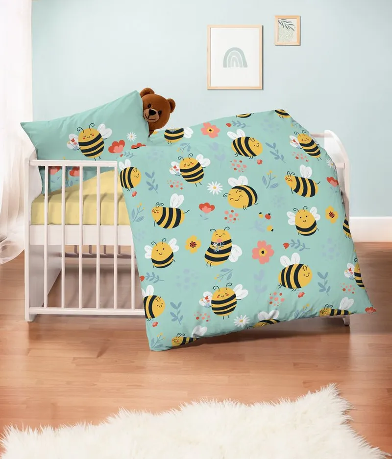 Stoffschmiede Kinderbettwäsche, 3-Teilig, Biene, Bio-Baumwolle, Blau, – Produktbild 2 von 2