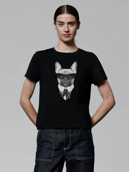 watapparel watapparel T-Shirt Frauen Ein fescher Hund, Black, – Produktbild 2 von 3