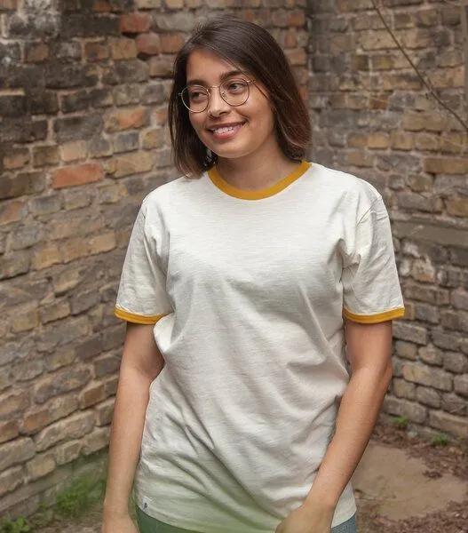 päfjes päfjes Basic Ringer Unisex T-Shirt - Fair gehandelt aus Baumwolle Slub - Bio, Gelb, – Produktbild 2 von 4