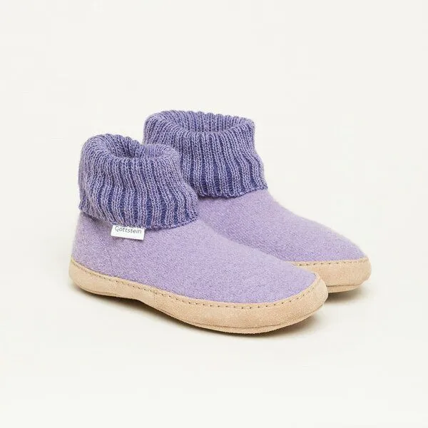 Gottstein Gottstein Hüttenschuh Dakota - Hoher Filzhausschuh für Damen & Herren aus 100% Schurwolle mit extra bequemer Ledersohle & elastischem Strickbund, Flieder, – Produktbild 1 von 4