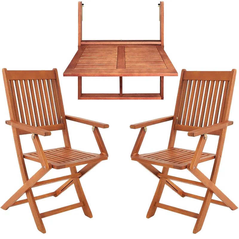 Casaria® Balkonhängetisch inkl 2 Stühle 3-tlg Akazienholz FSC®-zertifiziert, Braun, – Produktbild 1 von 2