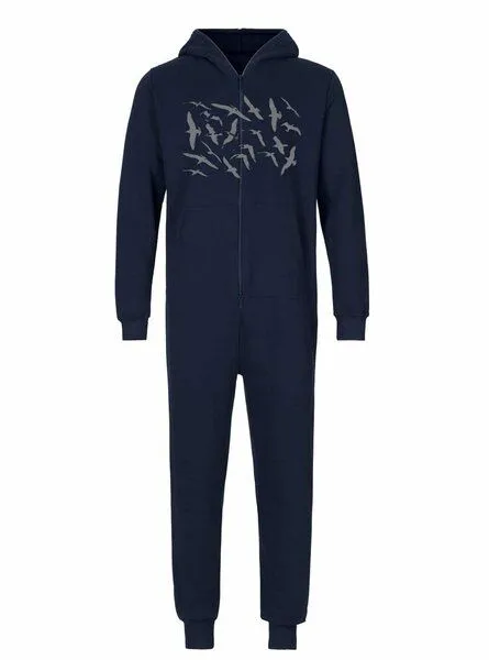 Peaces.bio - handbedruckte Biomode Peaces.bio - handbedruckte Biomode Jumpsuit Möwen Damen, Navy, – Produktbild 1 von 2