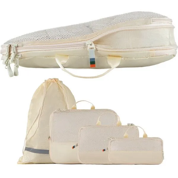 TRAVEL DUDE TRAVEL DUDE Packing Cubes mit Kompression aus recycelten Plastikflaschen, Beige, – Produktbild 3 von 8