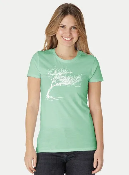Peaces.bio - handbedruckte Biomode Peaces.bio - handbedruckte Biomode Bio-Damen-T-Shirt "Windy Tree", Mint, – Produktbild 1 von 3