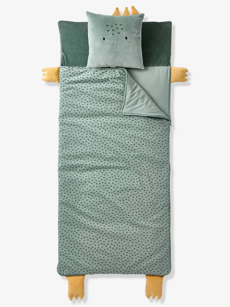 Vertbaudet Kinder Schlafsack-Set mit Kissen TIERE, Grün bedruckt, – Produktbild 3 von 4