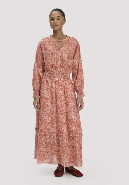hessnatur hessnatur Gewebe Kleid mit Taillierung Maxi aus reiner Bio-Baumwolle, Pfirsichrot, – Produktbild 1 von 4