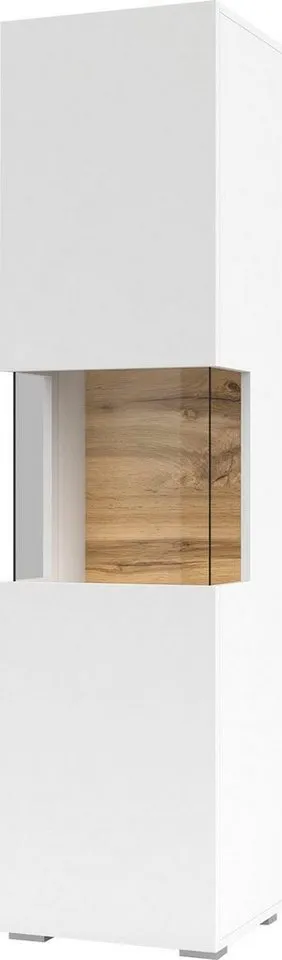 Home affaire Vitrine Ava, Breite 36 cm, hängend und stehend montierbar moderne grifflose Vitrine, Hochschrank mit Eckverglasung, Weiß, – Produktbild 2 von 5