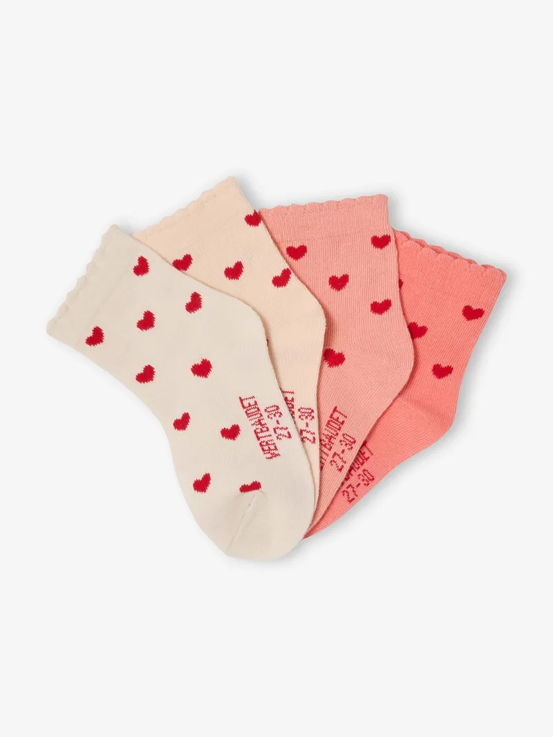 Vertbaudet 4er-Pack Mädchen Socken mit Herzmotiv, Koralle, – Produktbild 2 von 2