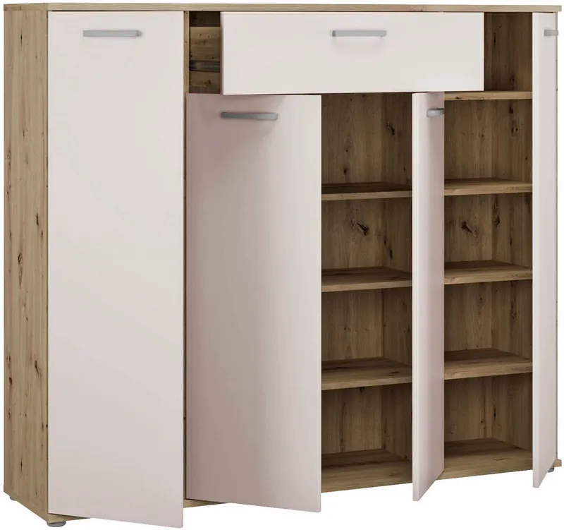 FORTE Kommode Kombikommode, Stauraum, Einlegeböden verstellbar, B/H/T ca.140/120/34 cm, viel Stauraum, PEFC zertifiziert, Beige, – Produktbild 6 von 8