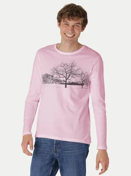 Peaces.bio - handbedruckte Biomode Peaces.bio - handbedruckte Biomode Herren Langarmshirt Landscape, Rosa, – Produktbild 2 von 2