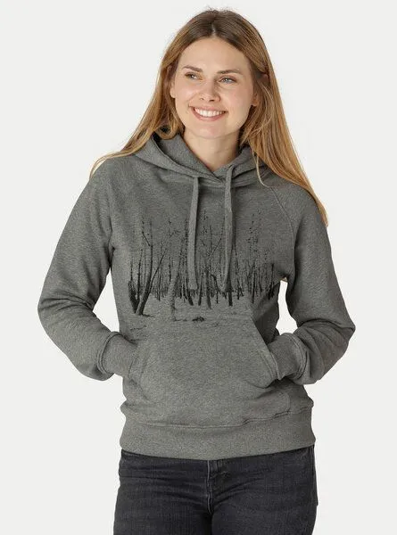 Peaces.bio - handbedruckte Biomode Peaces.bio - handbedruckte Biomode Damen Hoodie Woodland, Dunkelgrau, – Produktbild 2 von 2