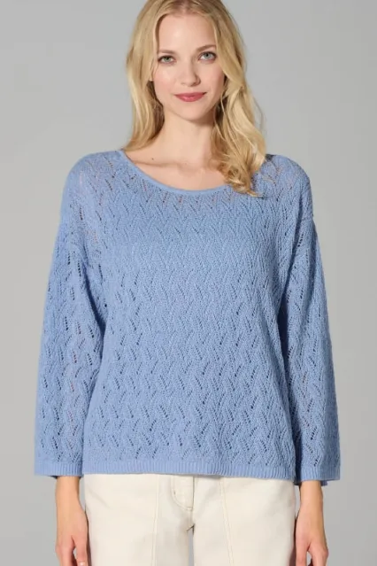 HempAge Hempage Damen vegan Pullover Mit Ajourmuster Wasserblau, Blau, – Produktbild 2 von 2