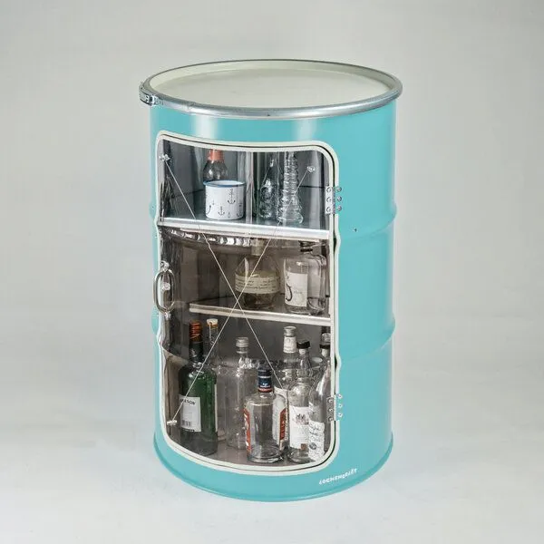 Lockengelöt Lockengelöt Hausbar Vitrine aus einem Hamburger Ölfass, Türkis (gepulvert), – Produktbild 2 von 3