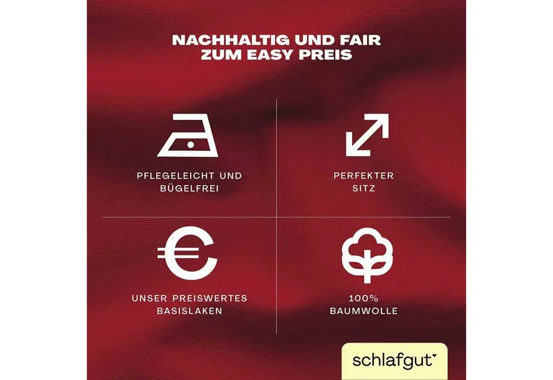 Schlafgut Schlafgut Spannbettlaken EASY JERSEY Bettlaken, 150 g/m², 100% Baumwolle, Spannbetttuch, Jersey, Gummizug: rundum, (1 Stück), Spannbettlaken bis 22 cm Höhe, bügelfrei, pflegeleicht, perfekter Sitz, Rot, – Produktbild 5 von 5
