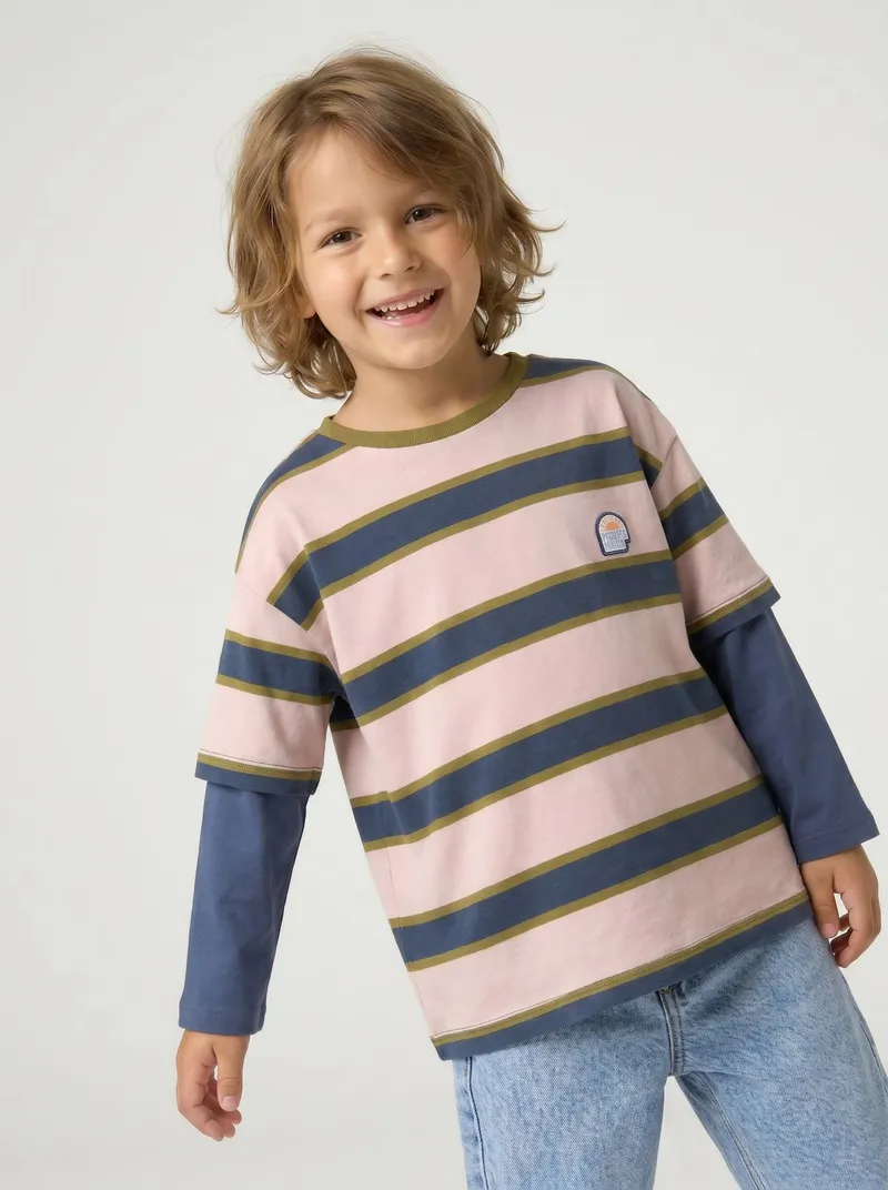 Vertbaudet Shirt mit Lagenlook Jungen, Mittelblau, – Produktbild 3 von 4