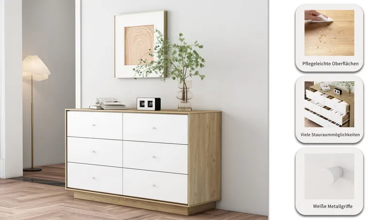 OTTO home Kommode Blaire, kratzfeste Melaminoberfläche, ABS-Kanten und FSC-zertifiziertem Holz, Beige, – Produktbild 5 von 8