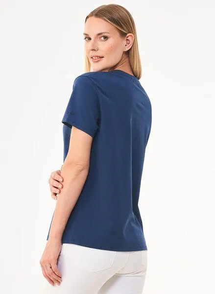 ORGANICATION ORGANICATION Damen Basic T-Shirt aus Bio-Baumwolle mit V-Ausschnitt, Navy, – Produktbild 4 von 4
