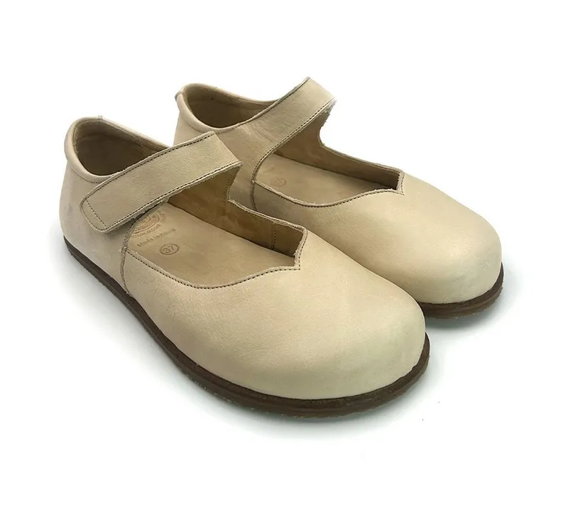 Pololo Pololo Alma & Alina, bequemer Damen Barfußschuh aus pflanzlich gegerbtem Leder, Beige|weiß, – Produktbild 1 von 5