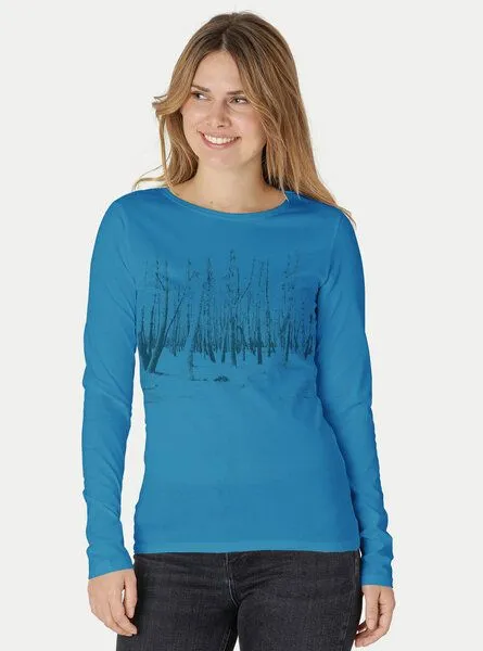 Peaces.bio - handbedruckte Biomode Peaces.bio - handbedruckte Biomode Damen Langarmshirt Woodland, Türkis, – Produktbild 1 von 2