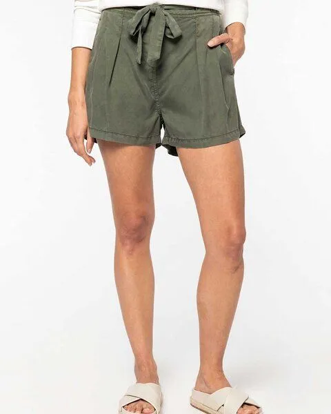 YTWOO YTWOO Damenshorts mit Paperbag Bund aus 100% nachhaltigen Lyocellfasern, Khaki, – Produktbild 1 von 4