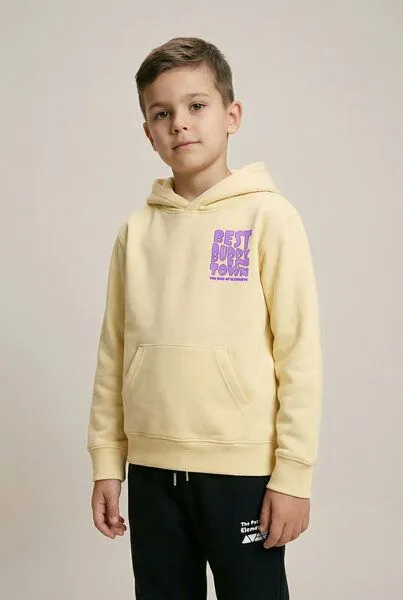 THE FACE OF ELEMENTS The Face of Elements Best Buddy in Town - Relaxed Fit Kids Hoodie aus 100% Bio-Baumwolle, Butter lemon (gelb), – Produktbild 2 von 4