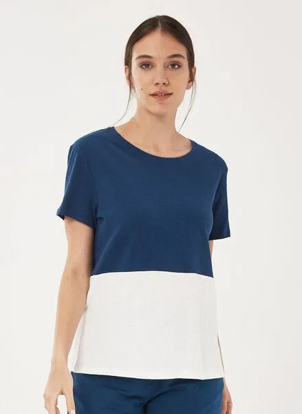 ORGANICATION ORGANICATION T-Shirt aus Bio-Baumwolle und Leinen, Navy/white, – Produktbild 1 von 4