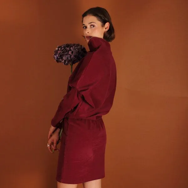 ManduTrap ManduTrap Asymmetrisches Cordkleid Juni aus Biobaumwolle kbA in blau oder berry, Weinrot, – Produktbild 3 von 4