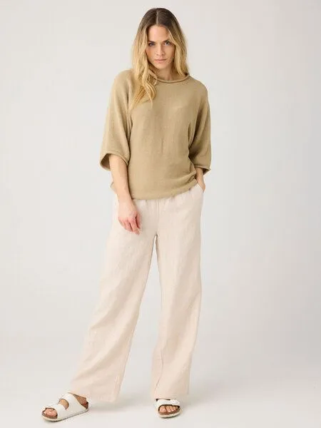 KnowledgeCotton Apparel KnowledgeCotton Apparel POSEY weite, mittelhohe Leinenhose - GOTS/Vegan, Beige (yarndyed-light-feather-gray), – Produktbild 2 von 3