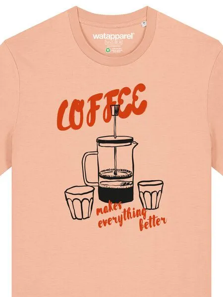 watapparel watapparel T-Shirt Unisex Coffee makes everything better, Fraiche peche, – Produktbild 3 von 4