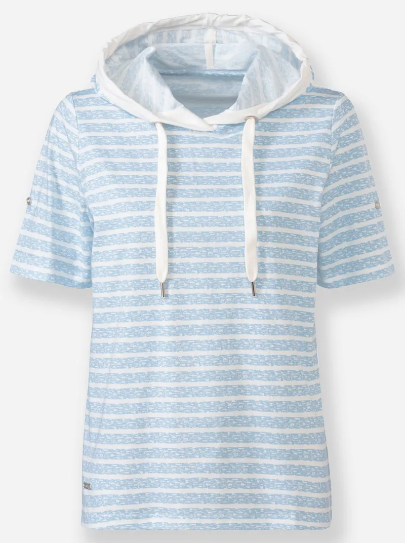 Witt Kapuzenshirt eisblau-ecru-geringelt, Eisblau-ecru-geringelt, – Produktbild 1 von 2