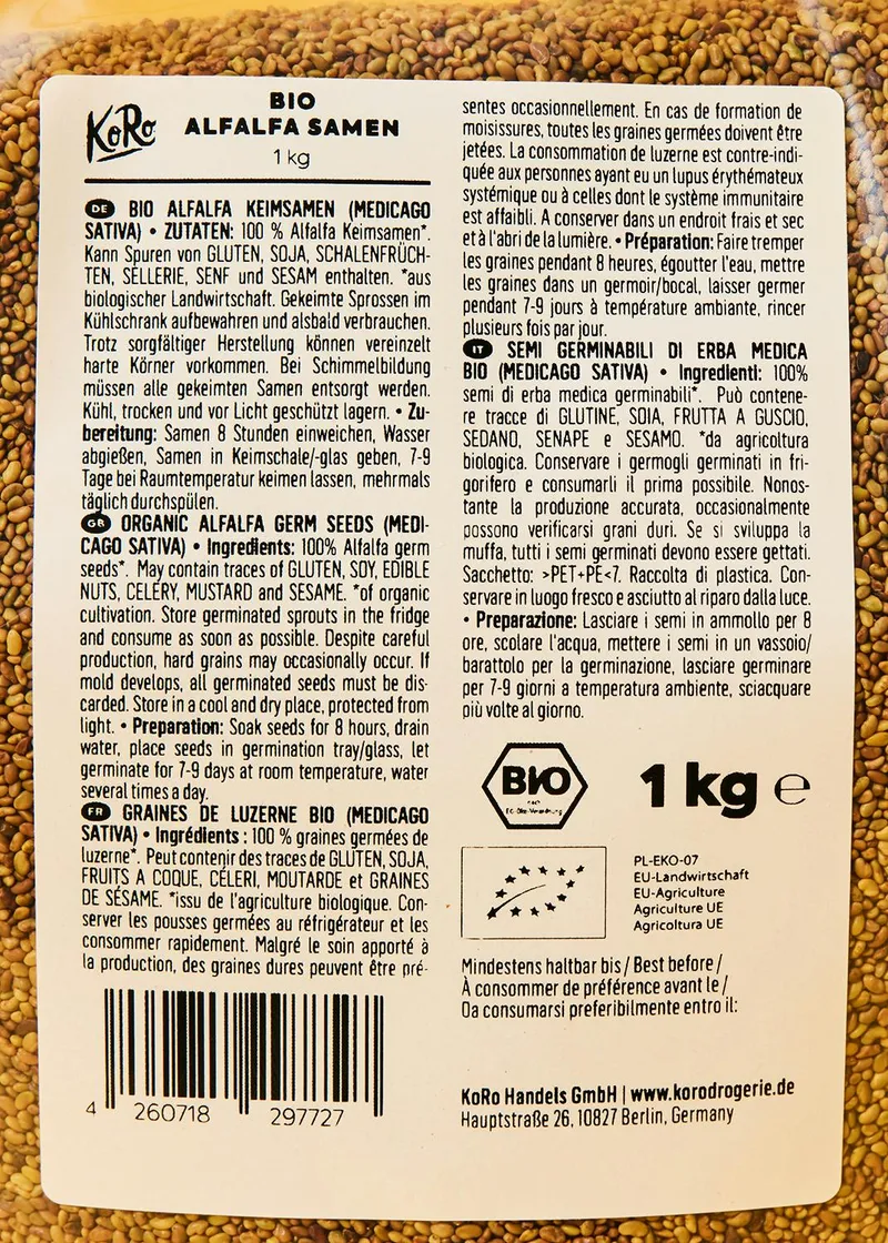 KoRo Bio Alfalfa Samen 1 kg – Produktbild 4 von 5