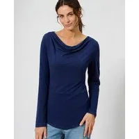 HempAge HempAge Damen Langarmshirt mit Wasserfallkragen Hanf/Biobaumwolle, Night blau, – Produktbild 1 von 1