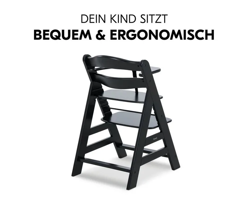 Hauck Hauck Tischsitz Alpha Plus - Black, Mitwachsender Holz Babystuhl Kinderhochstuhl mit Gurt FSC zertifiziert, Schwarz, – Produktbild 4 von 5
