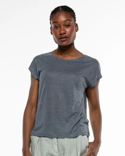 Alma & Lovis Alma & Lovis Elegantes Kurzarmshirt aus 100% Leinen-Jersey | Linen Short Pure, Pinie (grün-grau), – Produktbild 1 von 4
