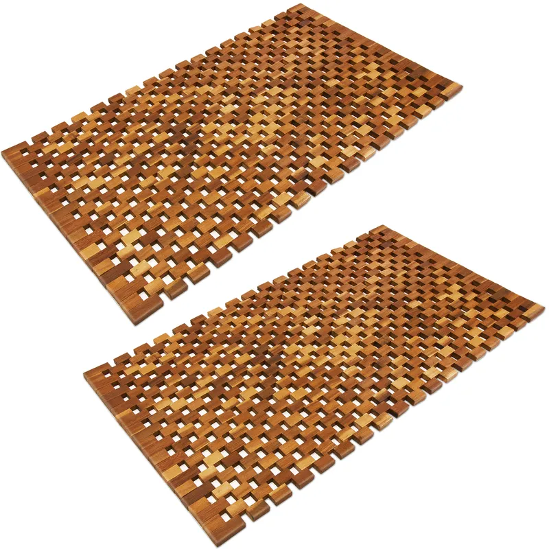 Casaria® Badematte 2er-Set Akazie Mosaik FSC®-zertifiziert, Braun, – Produktbild 2 von 2
