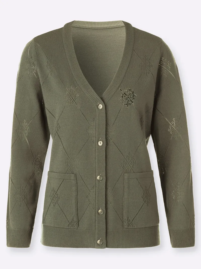 Witt Ajourstrickjacke, Khaki, – Produktbild 2 von 2