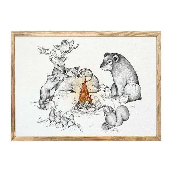 LIGARTI Kunstdruck »Lagerfeuertiere« von LIGARTI | A4, A3 oder A2 | Wandbild | Poster | Kunst – Produktbild 1 von 3